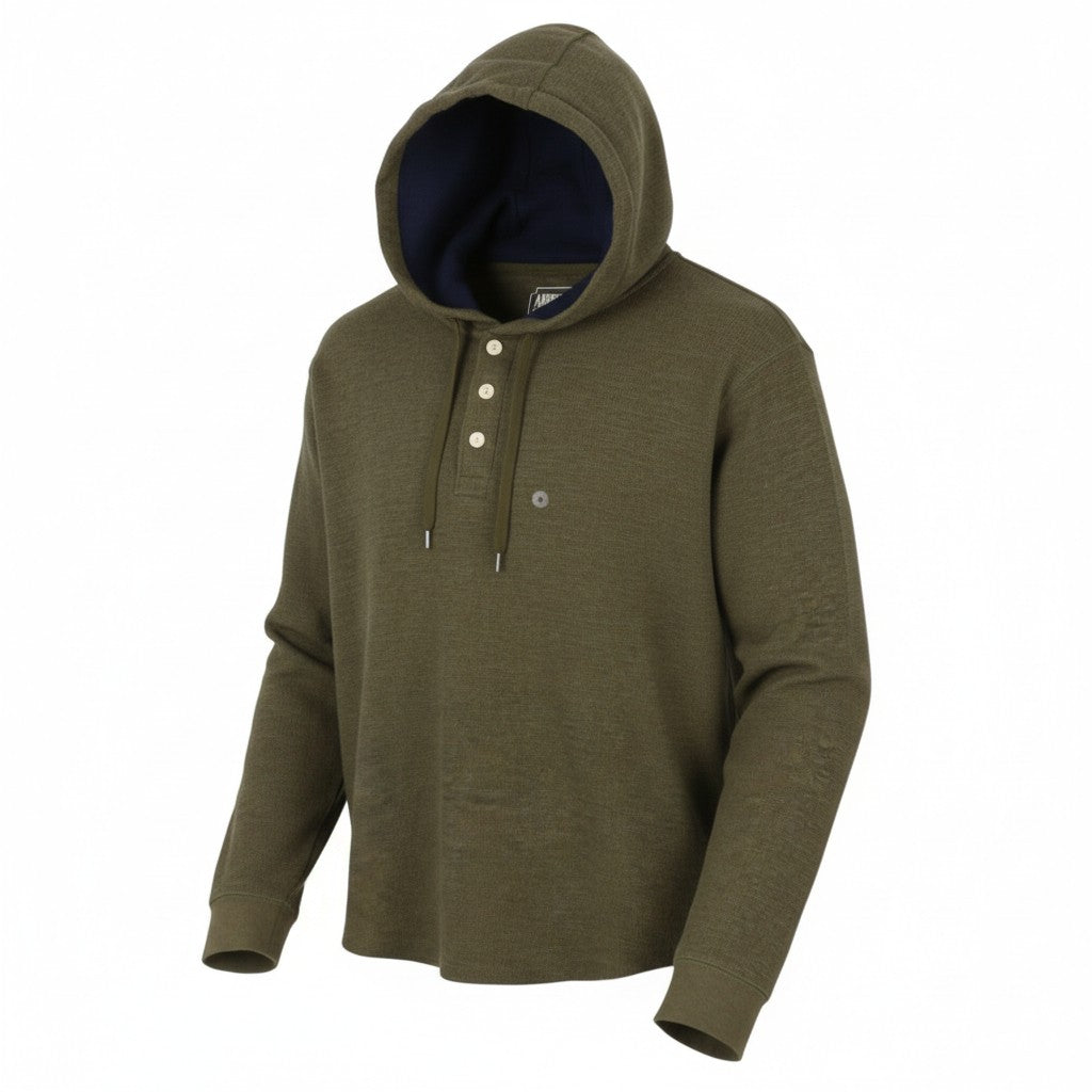 AMERICAN EAGLE OUTFITTERS Men Hoodie M Dark Green Khaki Half Button Sweat