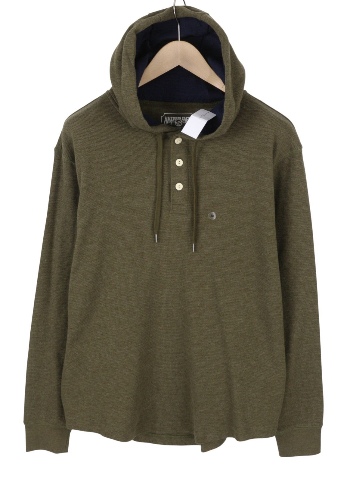 AMERICAN EAGLE OUTFITTERS Men Hoodie M Dark Green Khaki Half Button Sweat