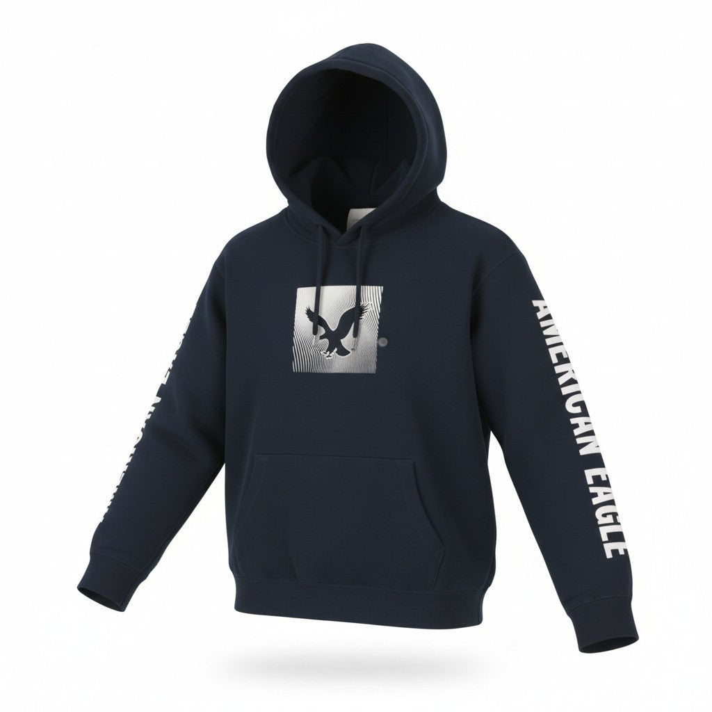 AMERICAN EAGLE OUTFITTERS Men Hoodie L Dark Blue Soft Kangaroo Pull On