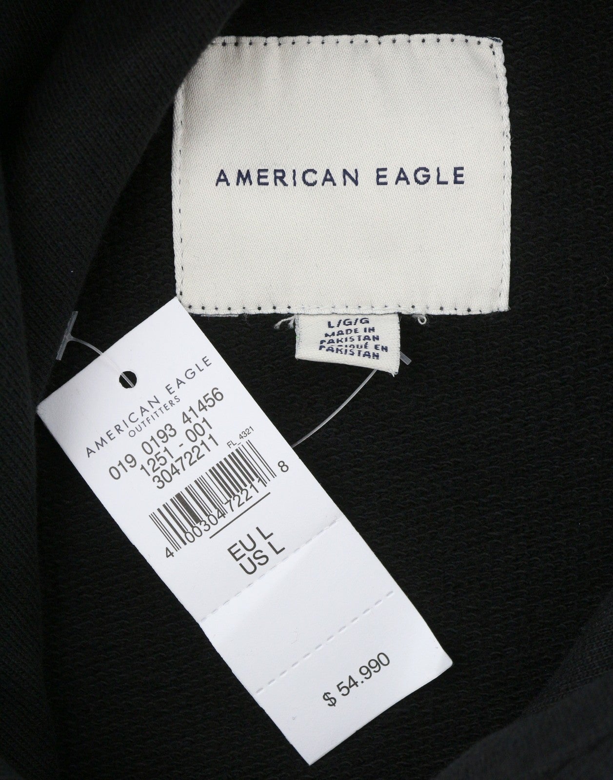 AMERICAN EAGLE OUTFITTERS Men Hoodie L Black Kangaroo Pocket Pull On