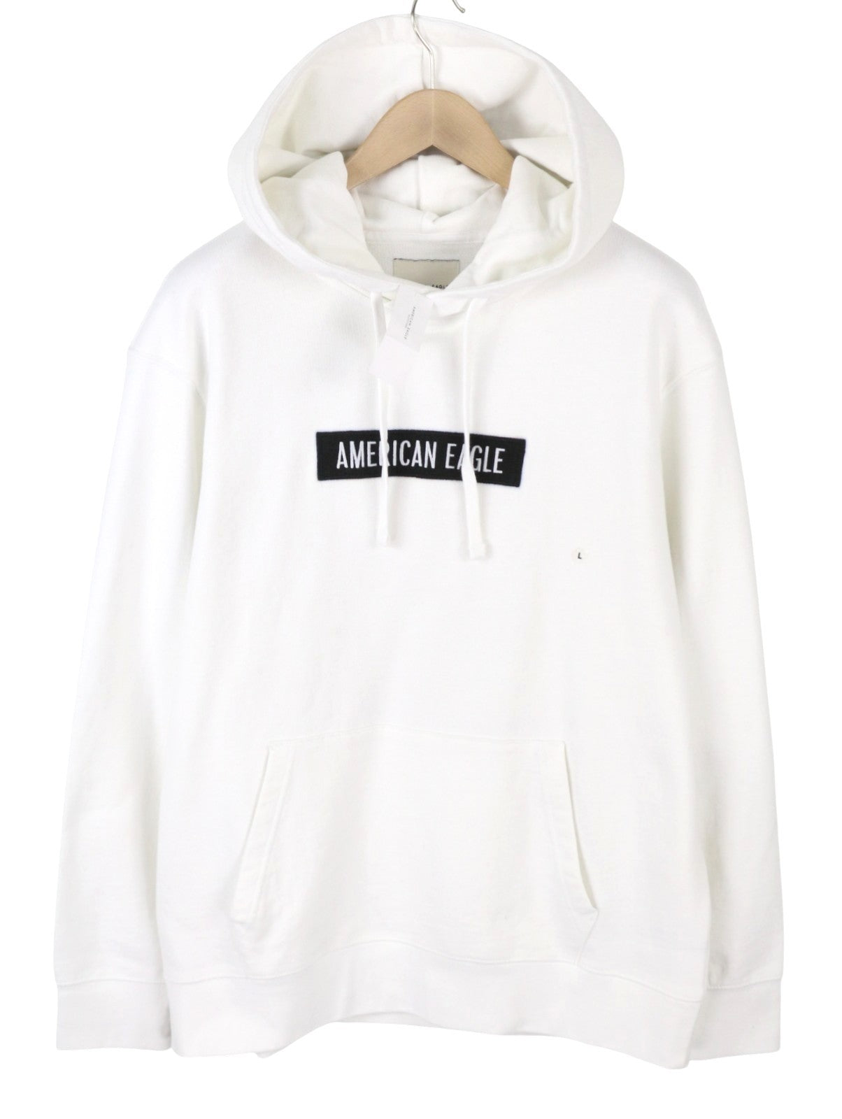 AMERICAN EAGLE OUTFITTERS Men Hoodie L White Kangaroo Pocket Pull On