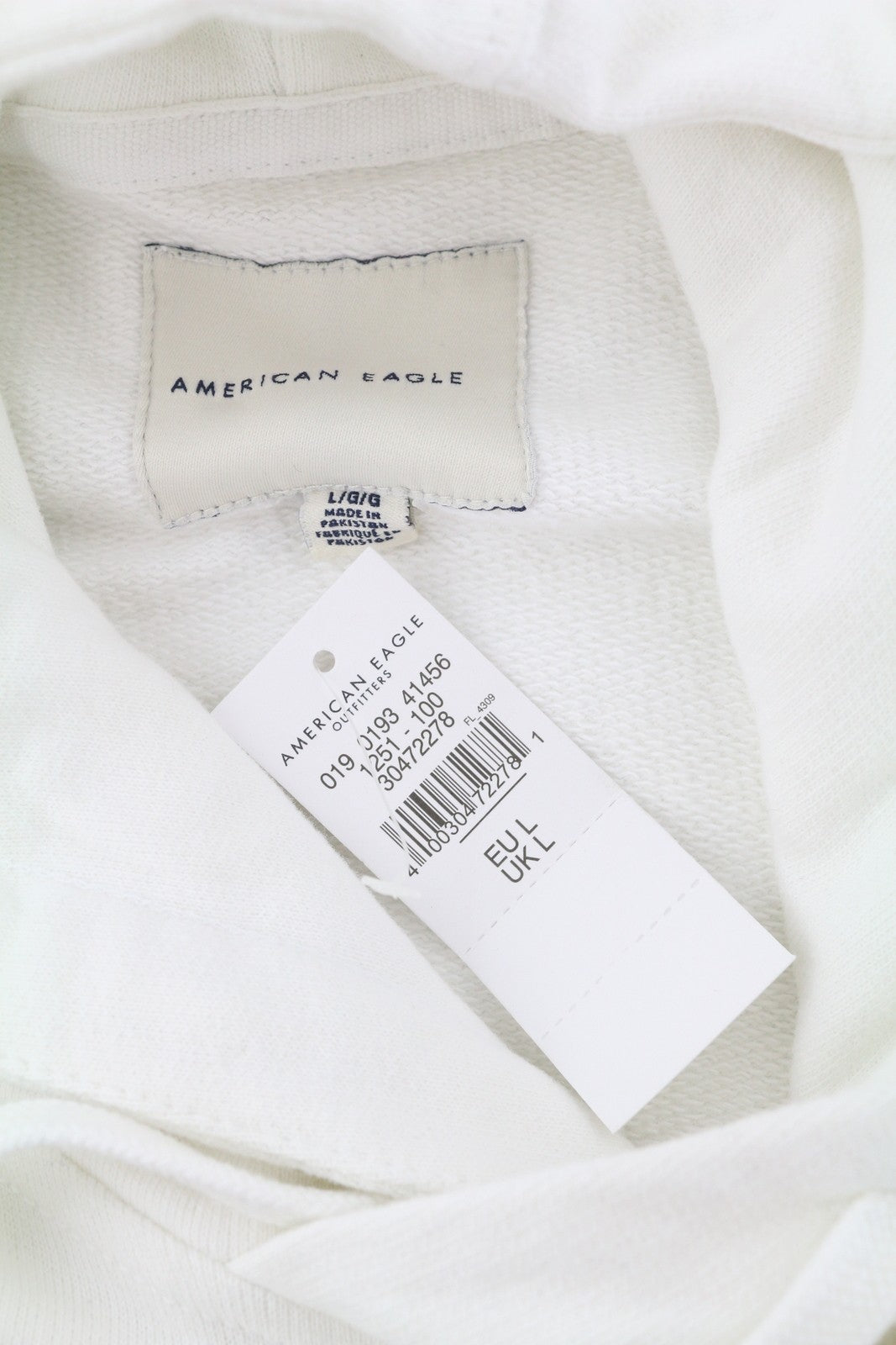 AMERICAN EAGLE OUTFITTERS Men Hoodie L White Kangaroo Pocket Pull On