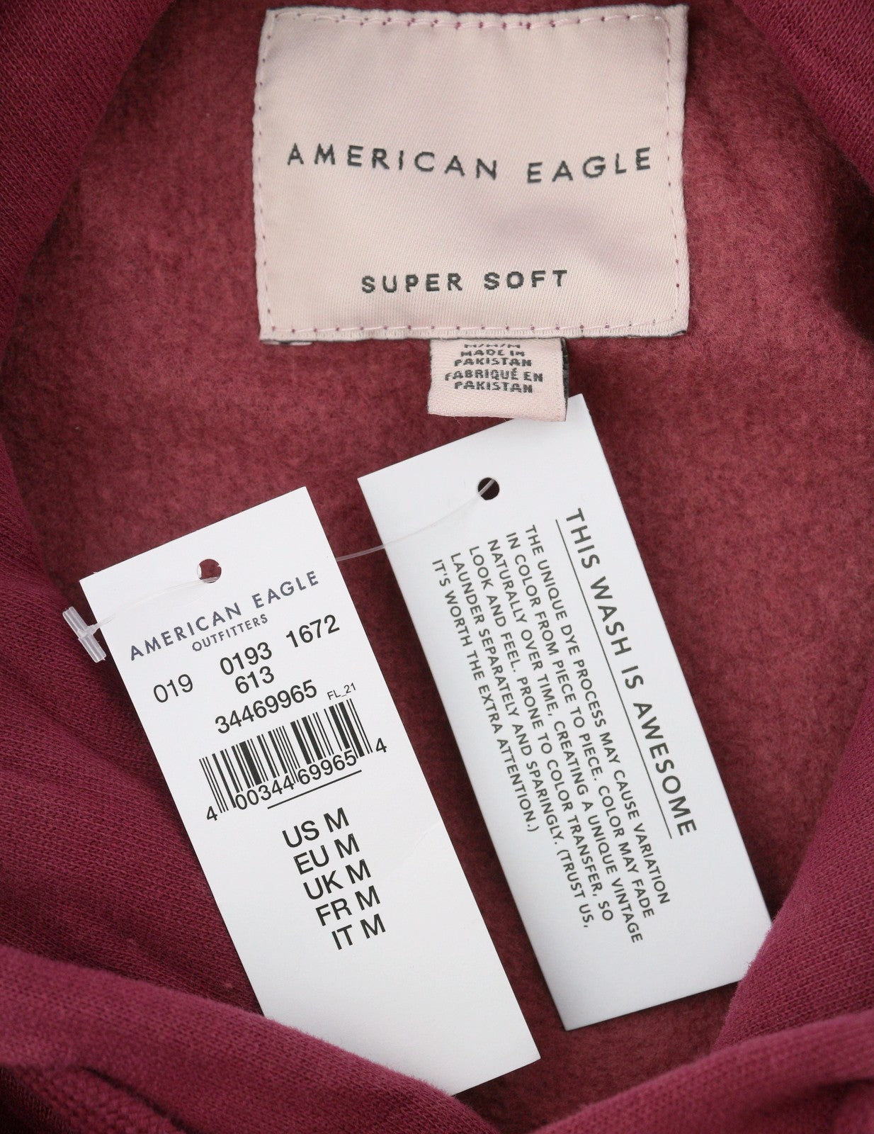 AMERICAN EAGLE OUTFITTERS Men Hoodie M Red Faded Soft Kangaroo Pull On