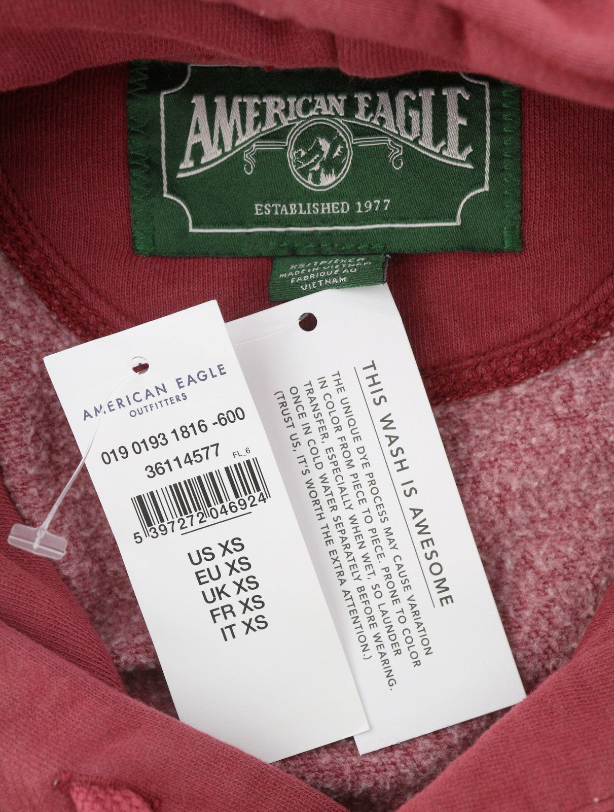 AMERICAN EAGLE OUTFITTERS Men Hoodie XS Red Kangaroo Pocket Pull On