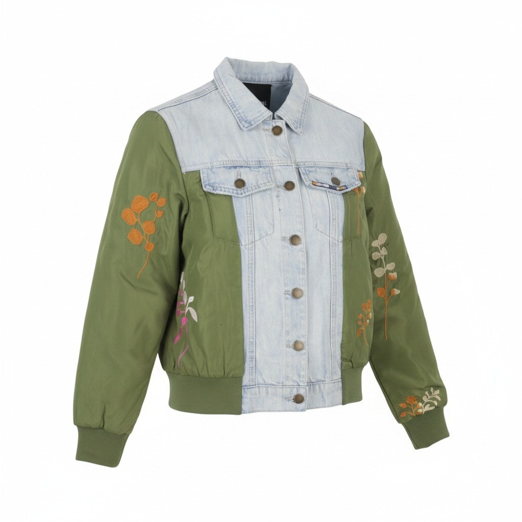 DESIGUAL Chaq New Port Beach Women Jacket S Denim Leaf Embroidered Button