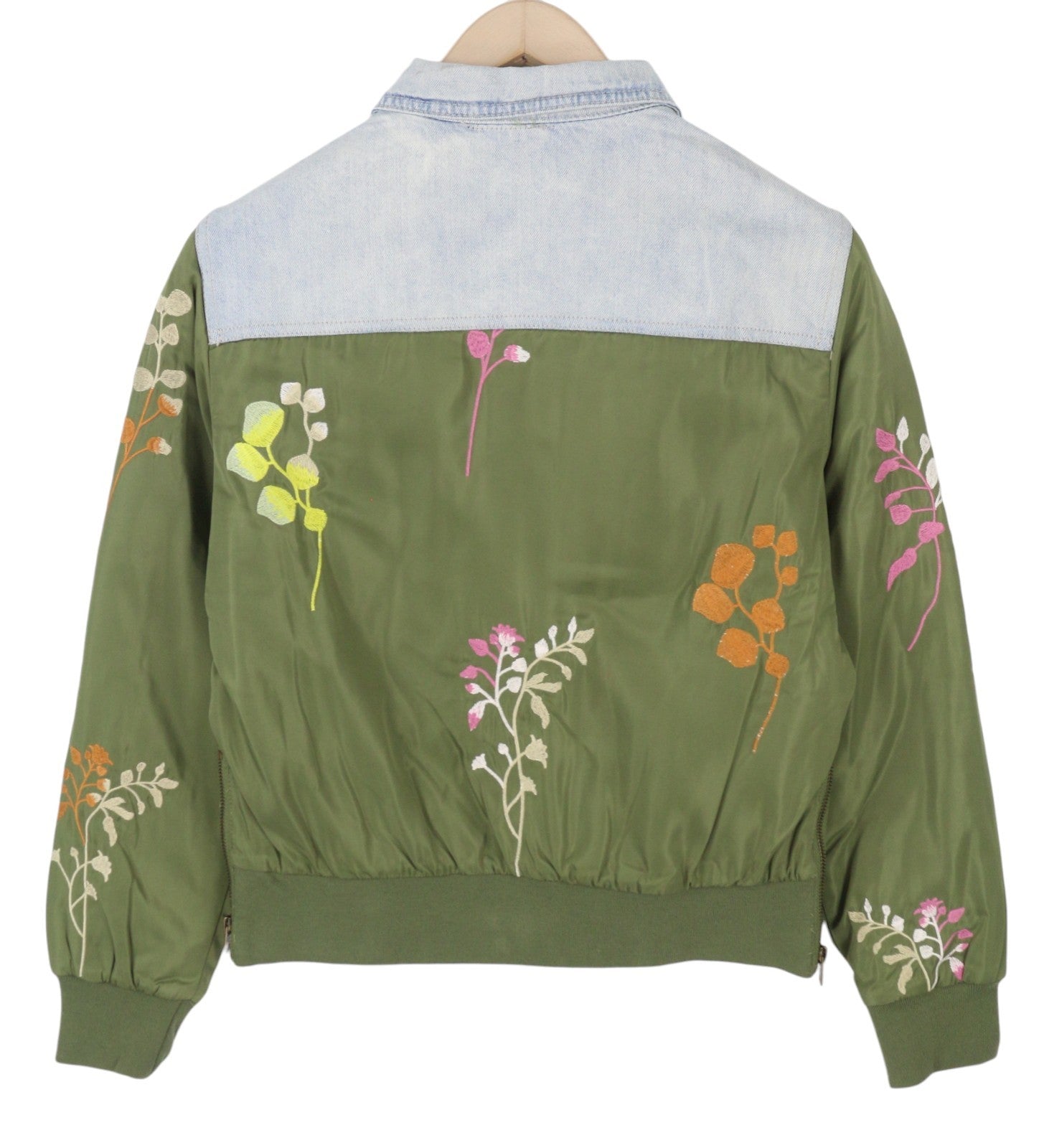 DESIGUAL Chaq New Port Beach Women Jacket S Denim Leaf Embroidered Button