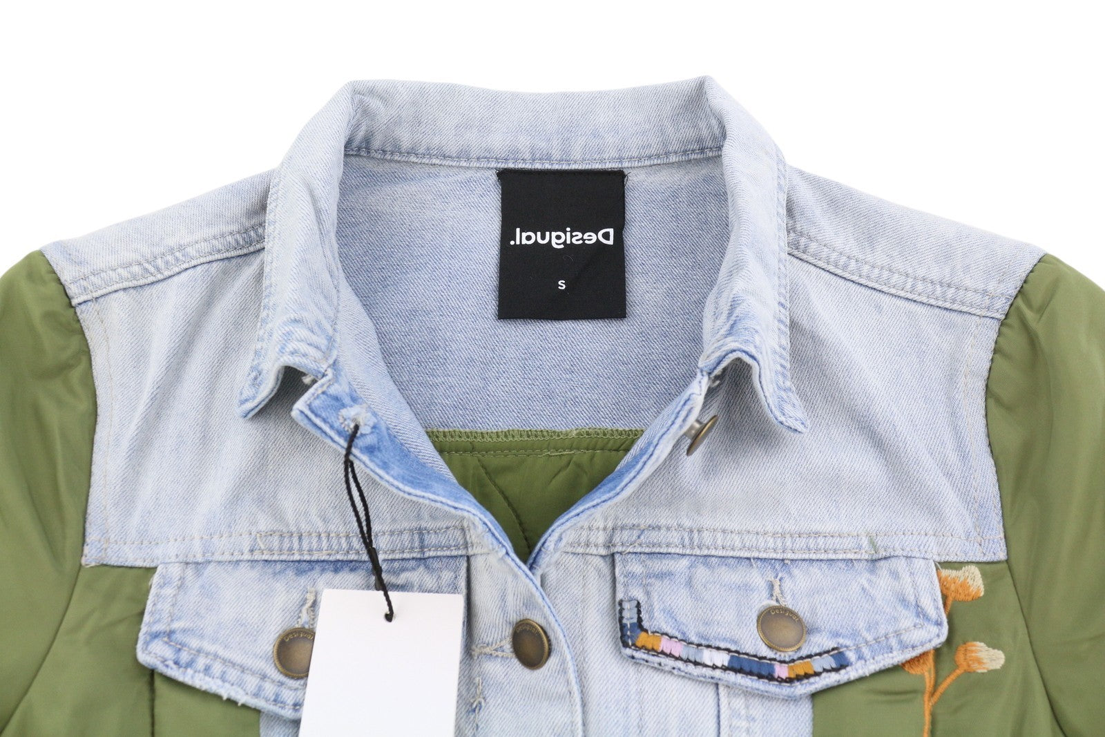 DESIGUAL Chaq New Port Beach Women Jacket S Denim Leaf Embroidered Button