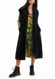 DESIGUAL Abrig Cameron Women Waistcoat M Black Fluffy Wool Blend Double