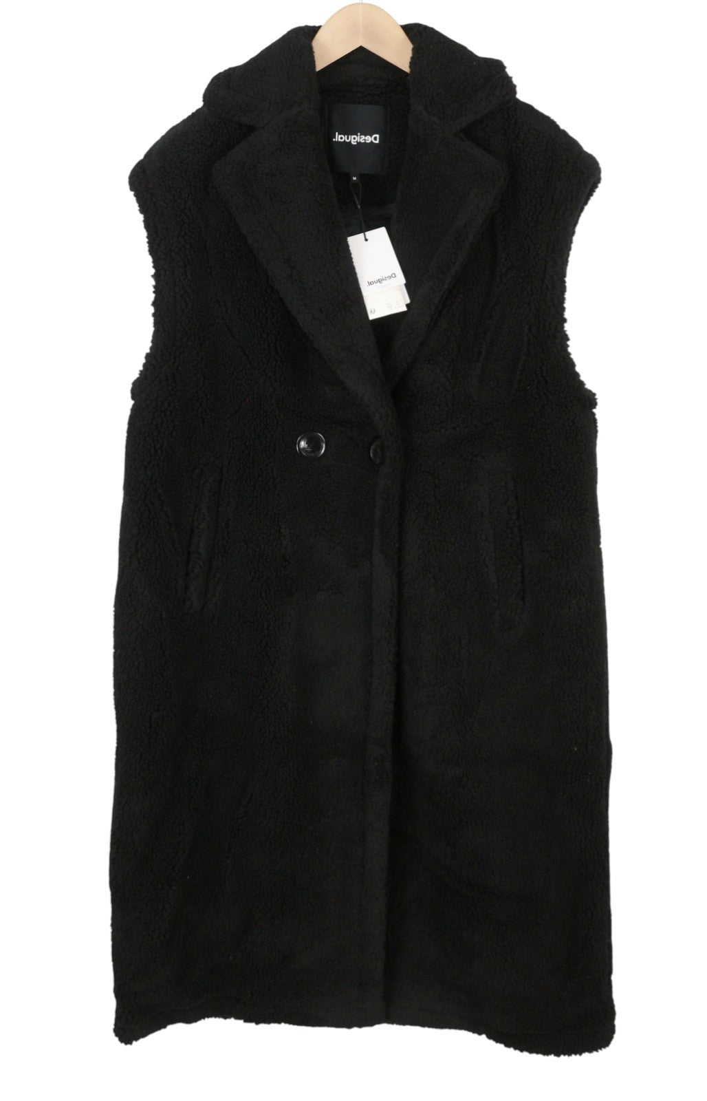 DESIGUAL Abrig Cameron Women Waistcoat M Black Fluffy Wool Blend Double
