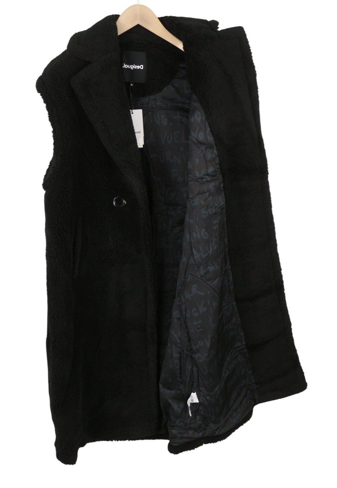 DESIGUAL Abrig Cameron Women Waistcoat M Black Fluffy Wool Blend Double