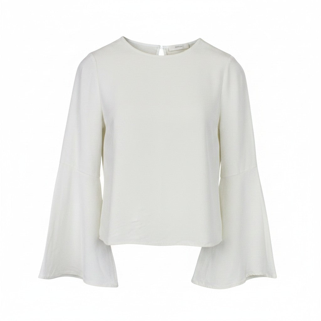 SUISTUDIO Women Blouse S Off-White Slim Blouse Flared Sleeve Round Neckline