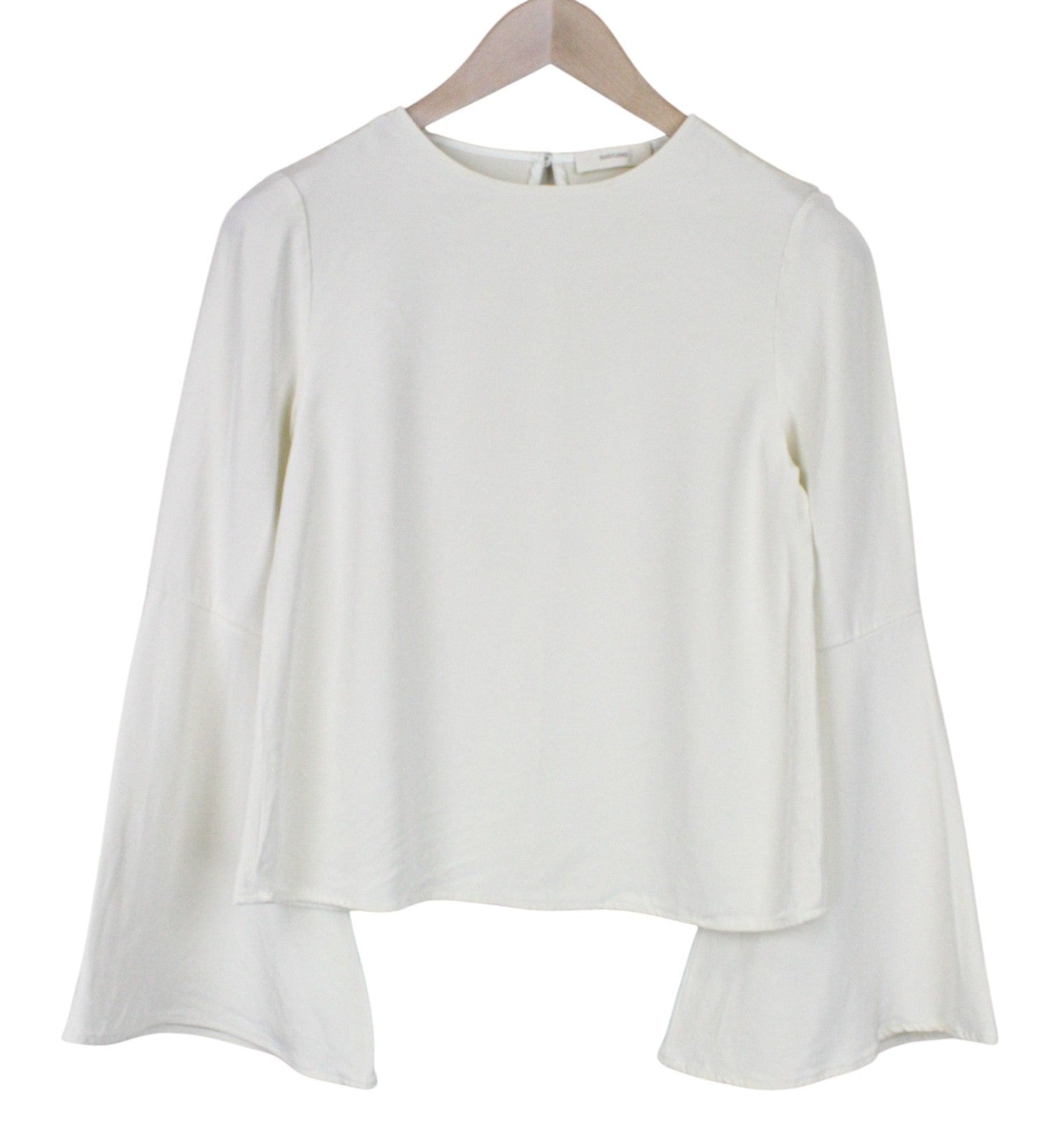 SUISTUDIO Women Blouse S Off-White Slim Blouse Flared Sleeve Round Neckline