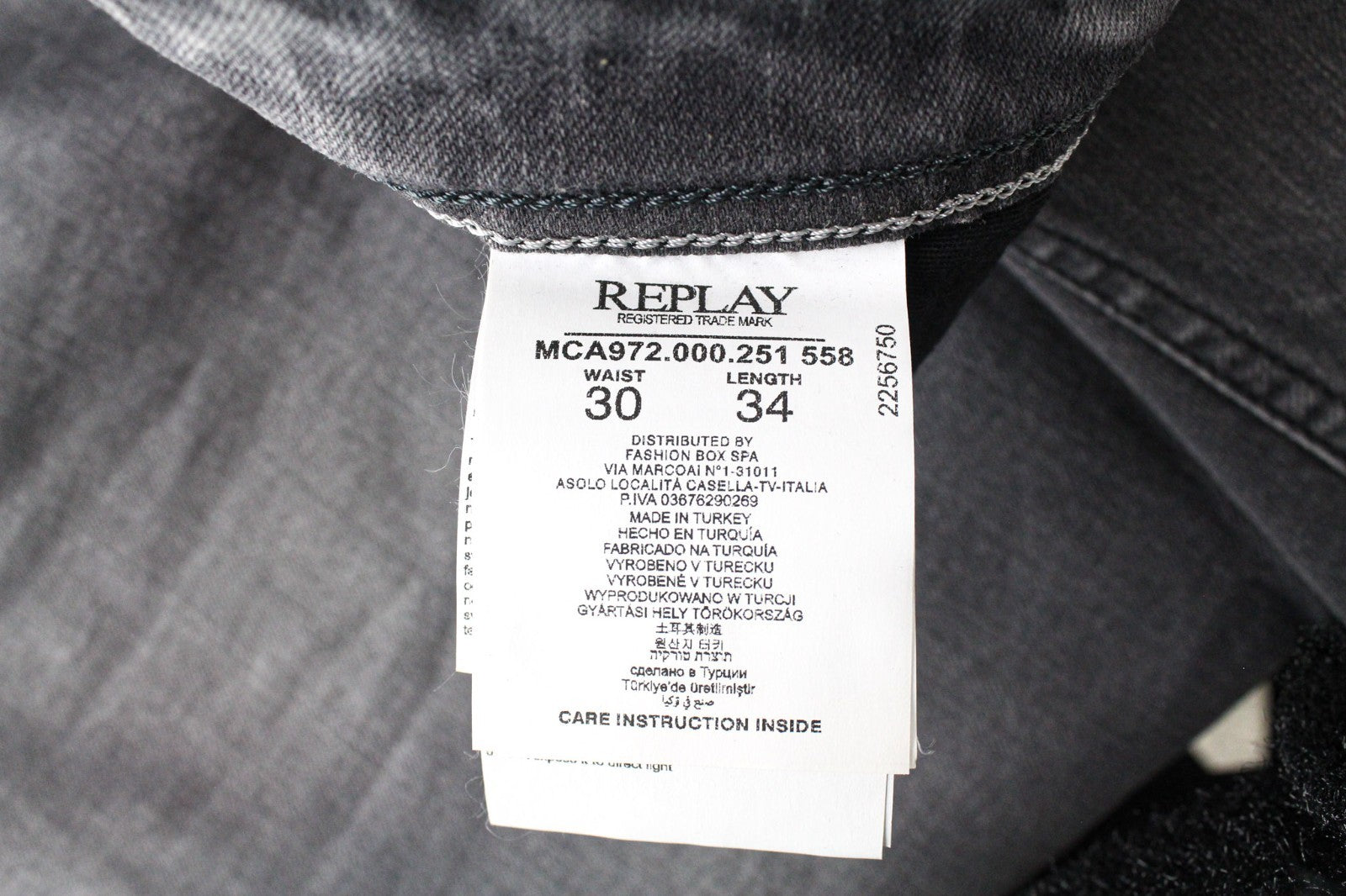 REPLAY Grover Men Jeans W30/L34 Mid Grey Stretch Straight Cut Salvage Buttoned