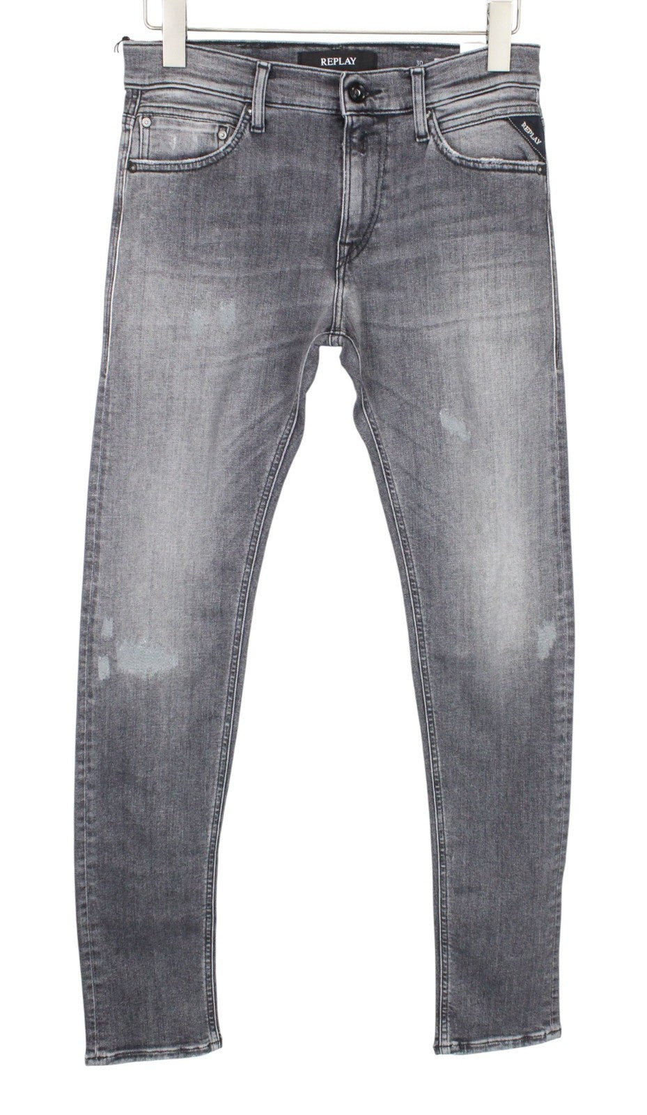 REPLAY Jondrill Men Jeans W30/L32 Grey Stretch Skinny Aged Look Disttressed