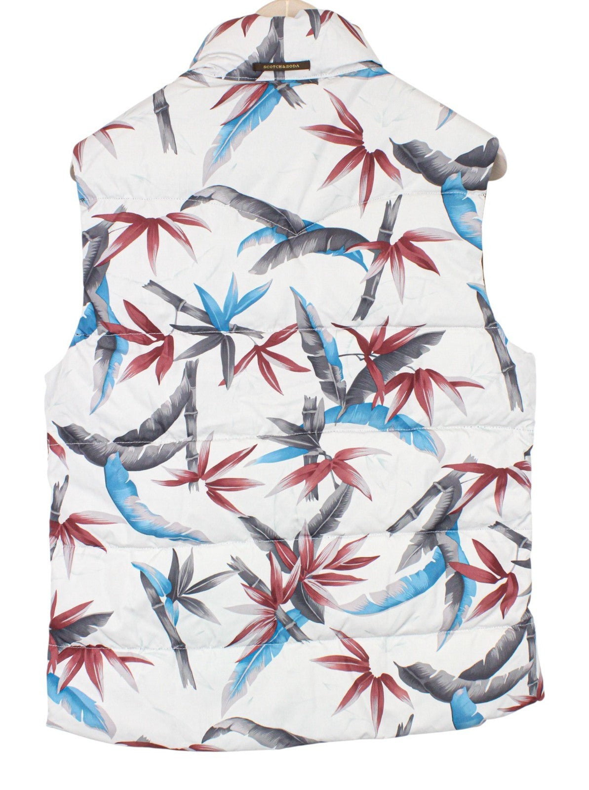 SCOTCH & SODA Men Vest M Off-White Reversible Leaf Print Buttoned High Neck