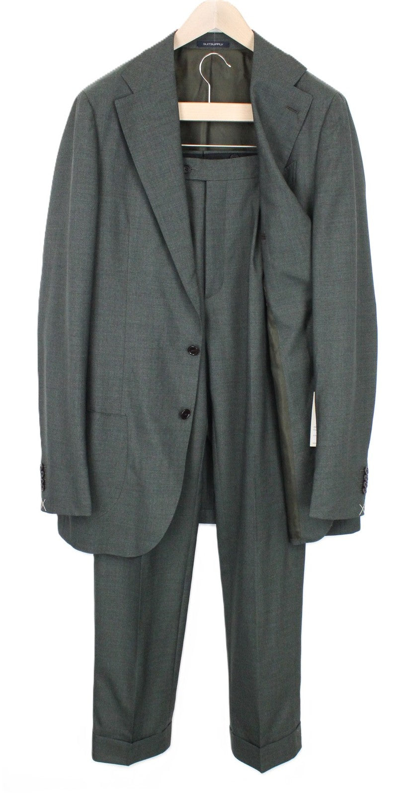 SUITSUPPLY La Spalla Men Suit UK42L Single-Breasted Green Pure Wool 2 Piece