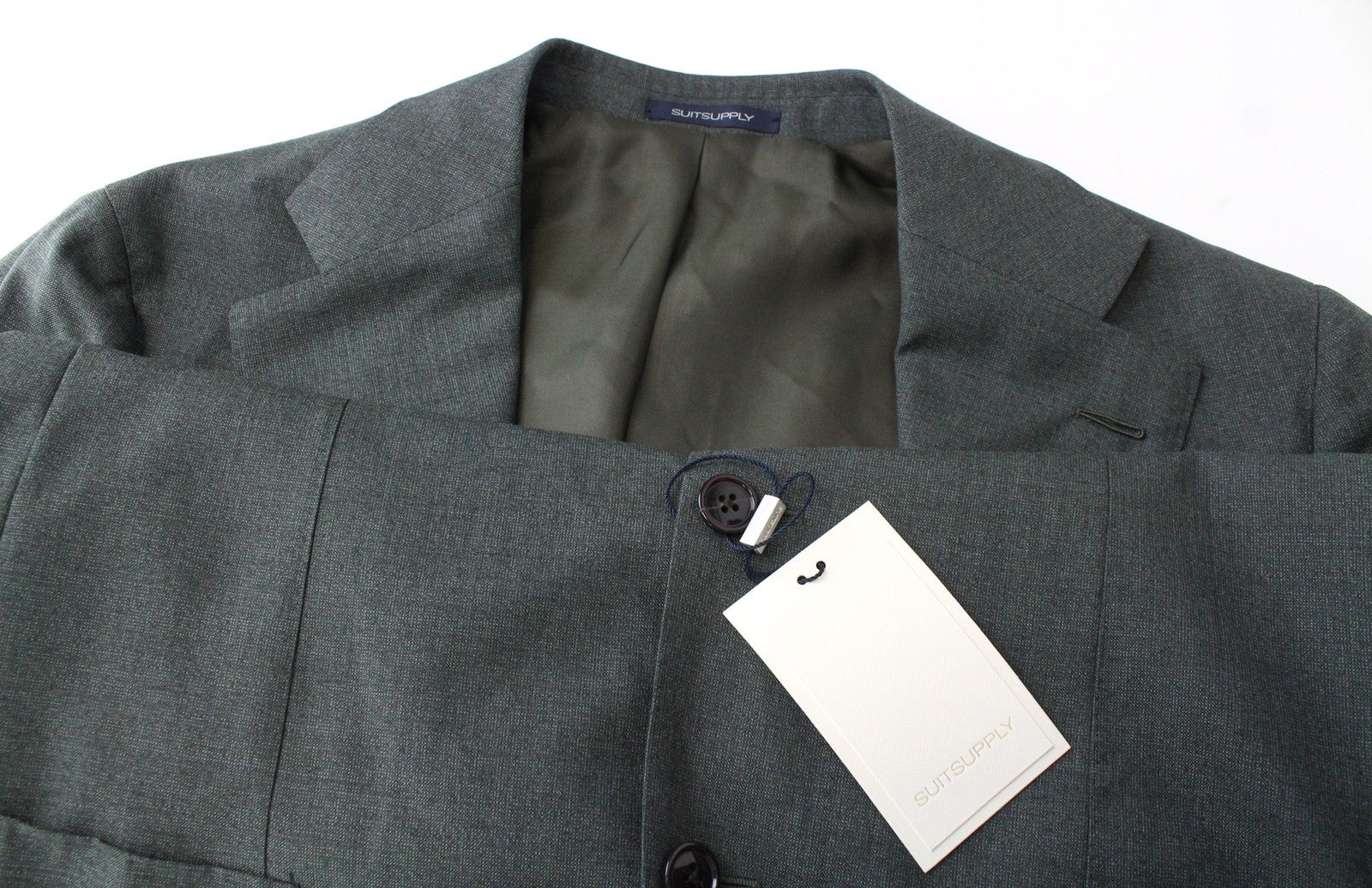 SUITSUPPLY La Spalla Men Suit UK42L Single-Breasted Green Pure Wool 2 Piece