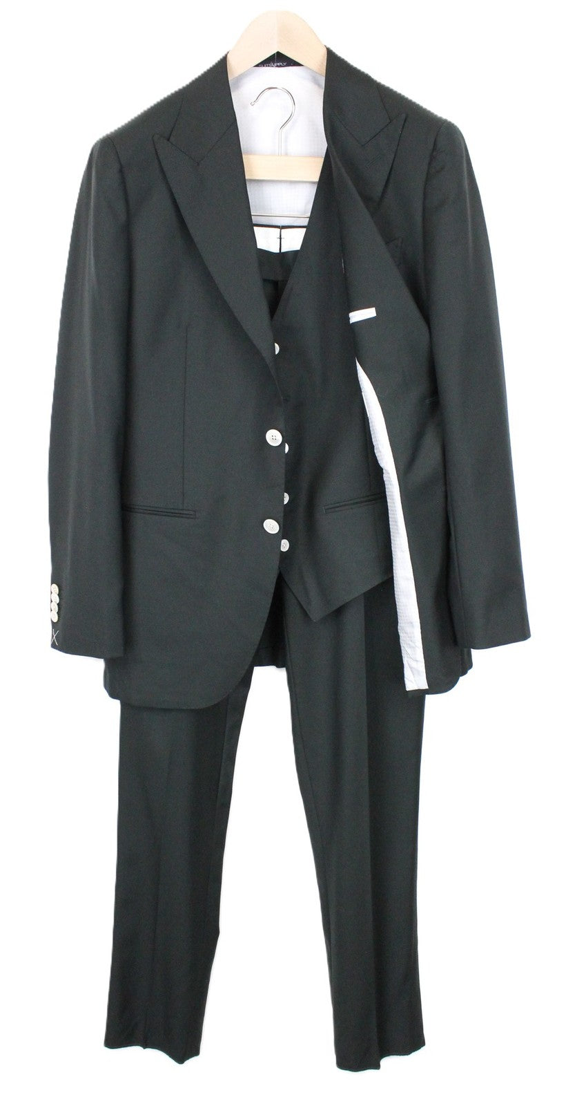 SUITSUPPLY La Spalla Men Suit UK38R Single-Breasted Green Pure Wool 3 Piece