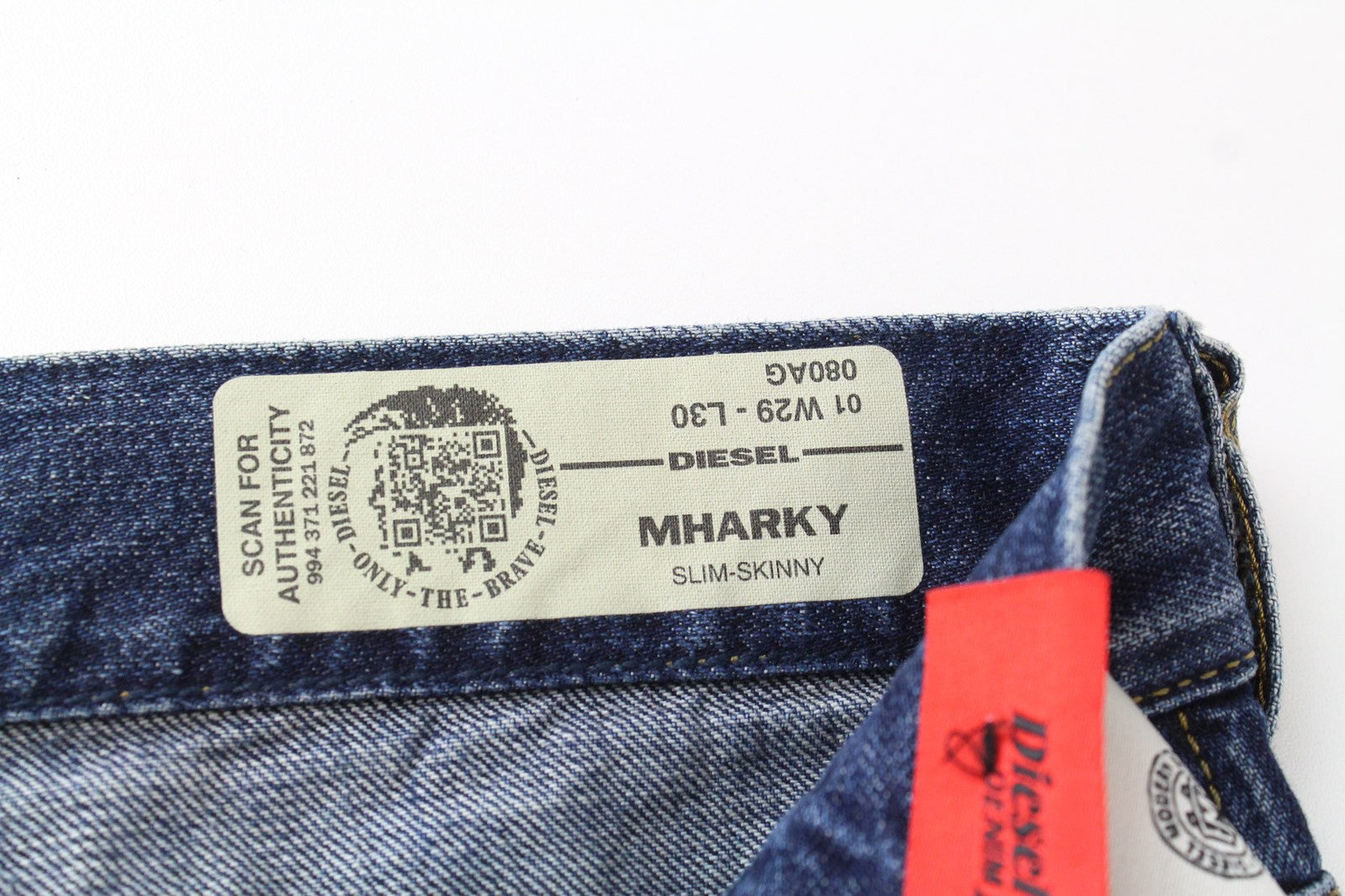 DIESEL Mharky 080AG Men Jeans W29/L30 Slim-Skinny Fit Distressed Blue Cotton