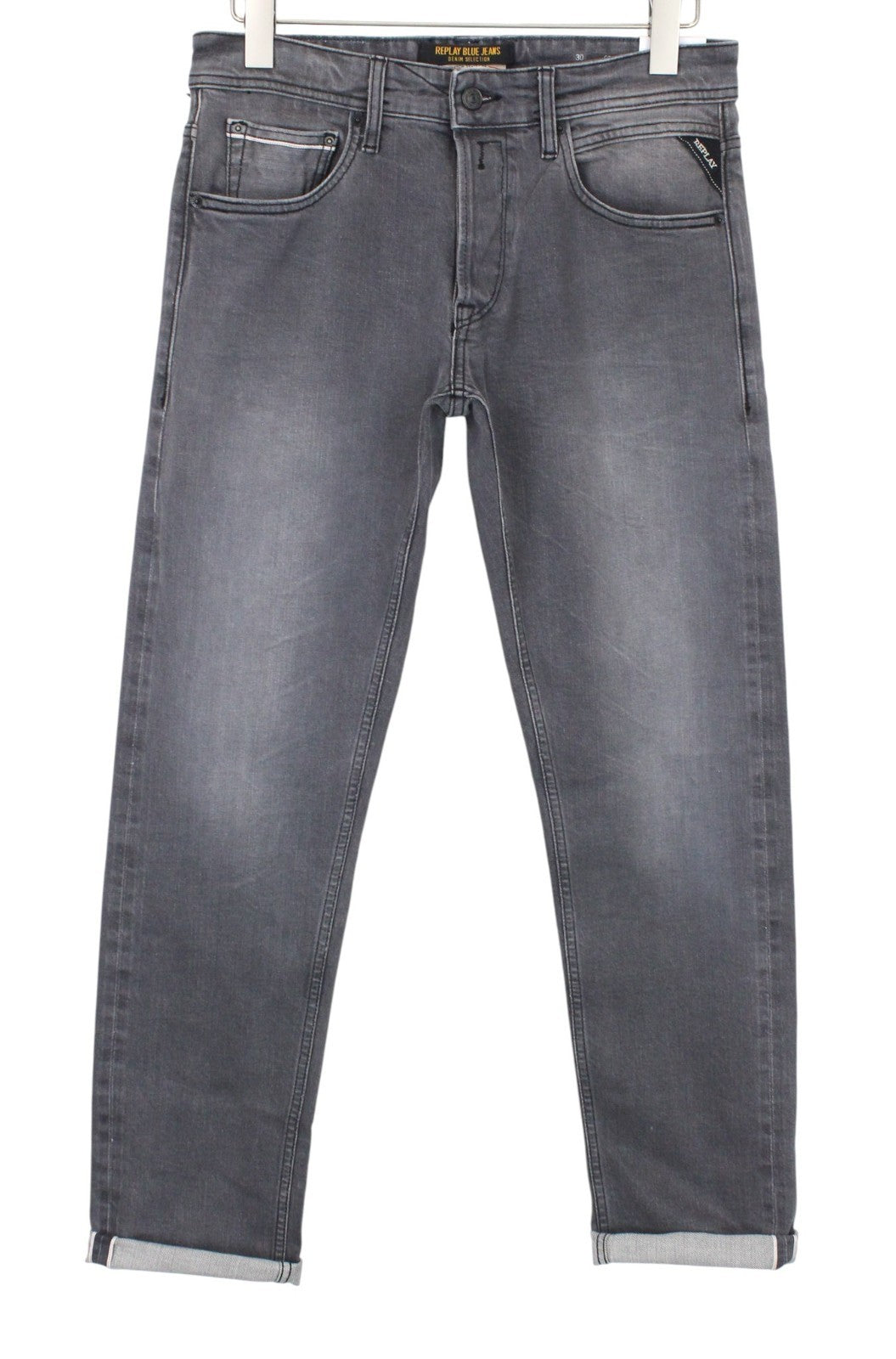 REPLAY Grover Men Jeans W30/L32 Selvedge Classic Mid Grey Stretch Straight Fit