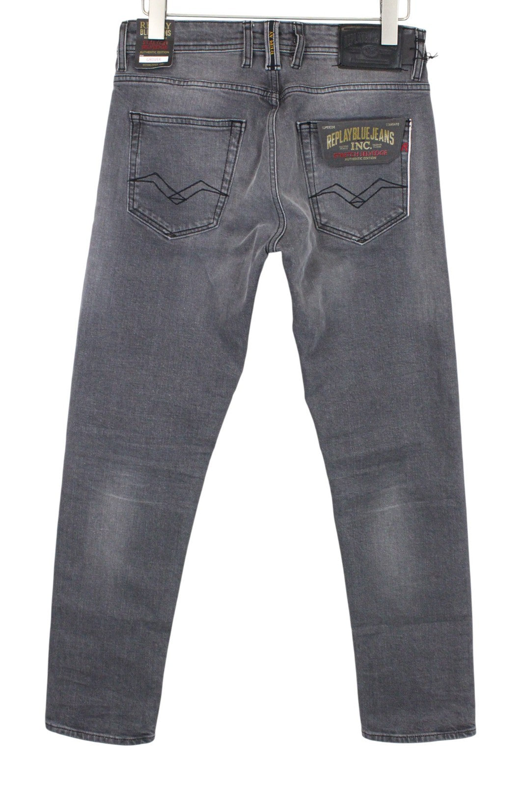 REPLAY Grover Men Jeans W30/L32 Selvedge Classic Mid Grey Stretch Straight Fit