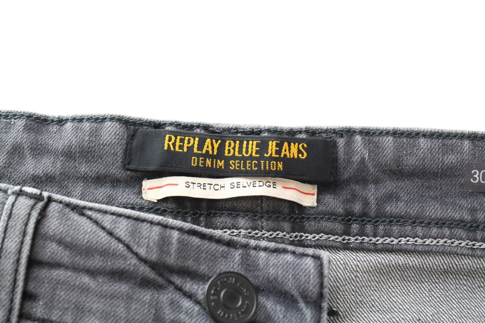 REPLAY Grover Men Jeans W30/L32 Selvedge Classic Mid Grey Stretch Straight Fit