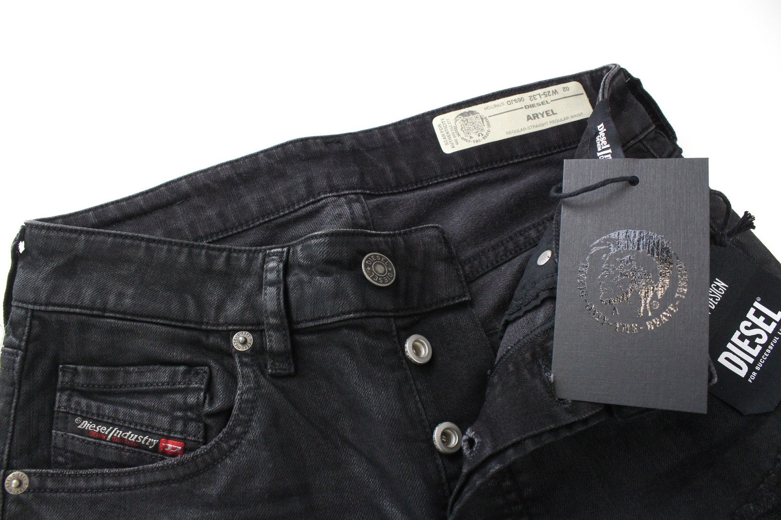 DIESEL Aryel 069JD Women Jeans W25/L32 Straight Fit Cotton Mix Stretch Black