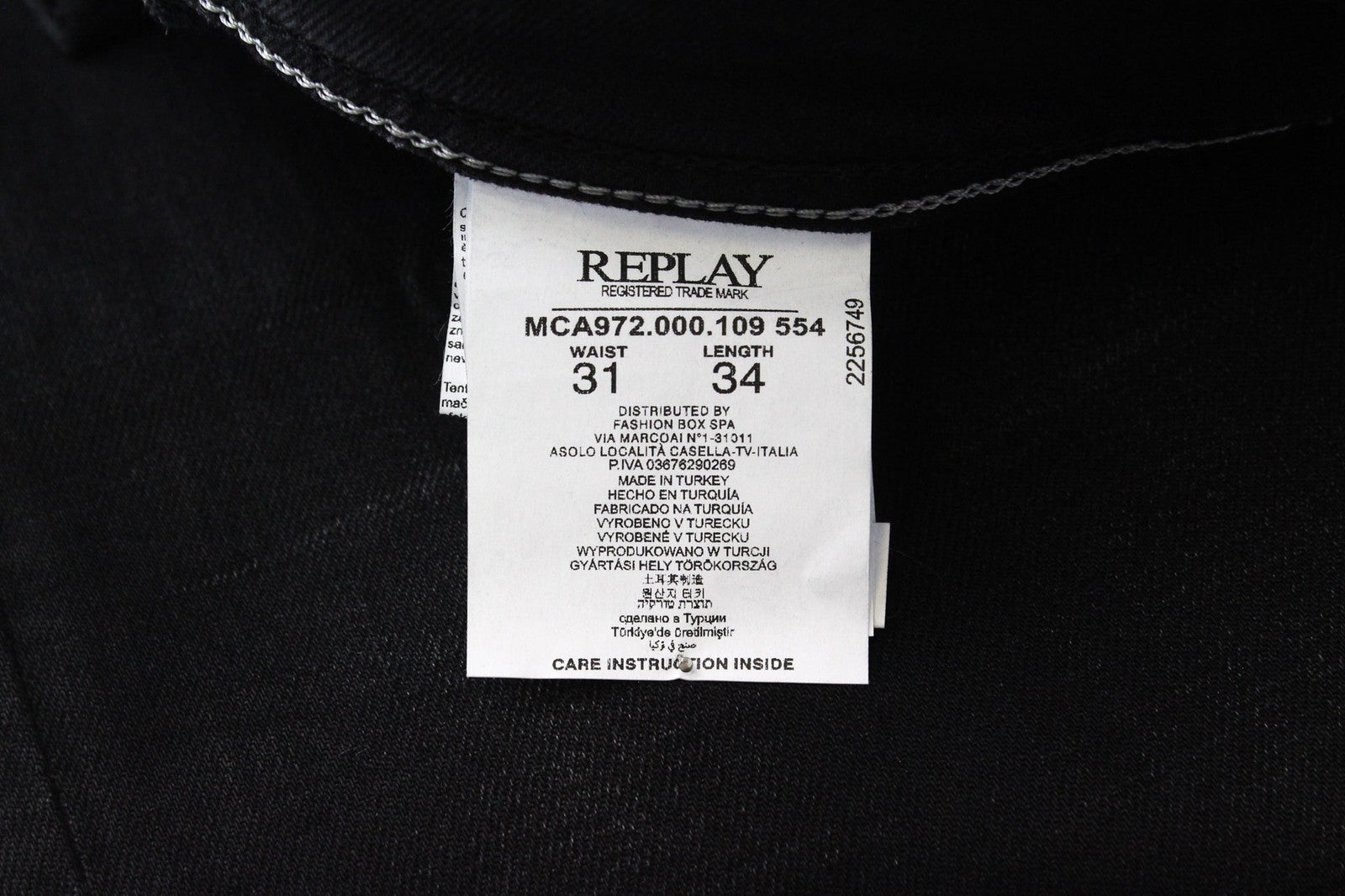REPLAY Grover Men Jeans W31/L34 Straight Black Cotton Stretch 5-Pocket Selvedge