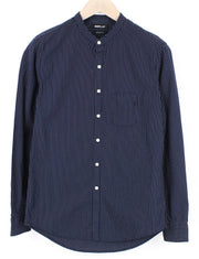 REPLAY Men Shirt S Blue Pure Cotton Striped Print Long Sleeve Button-Up Twill