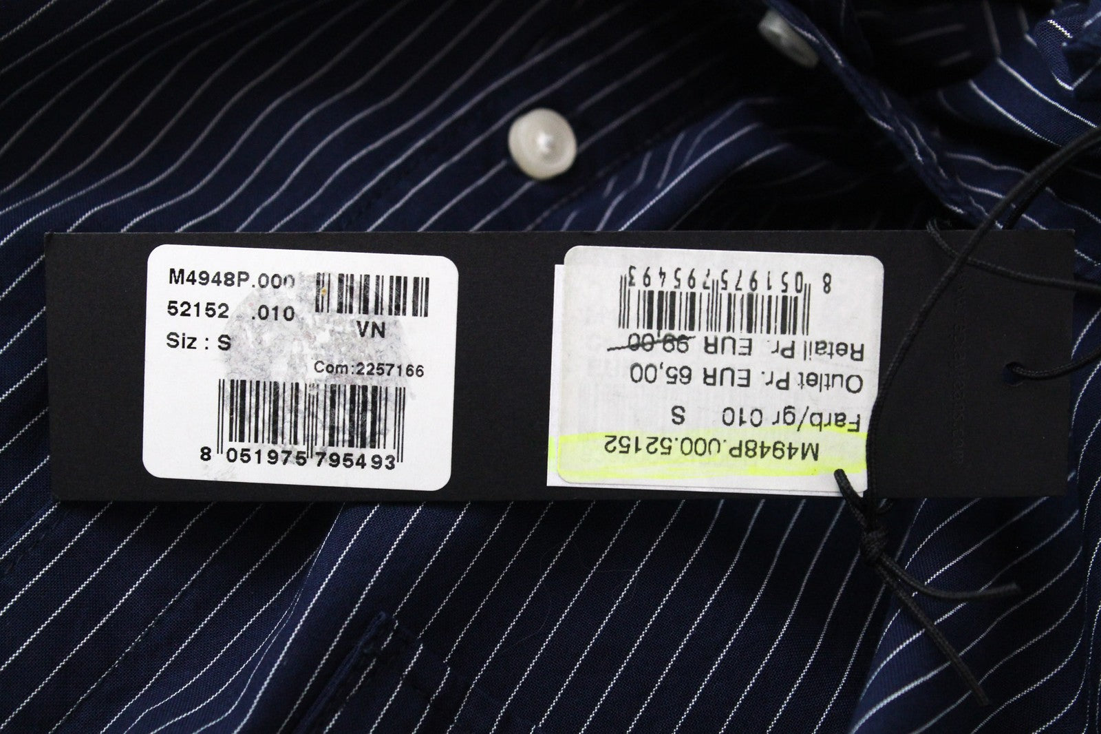 REPLAY Men Shirt S Blue Pure Cotton Striped Print Long Sleeve Button-Up Twill