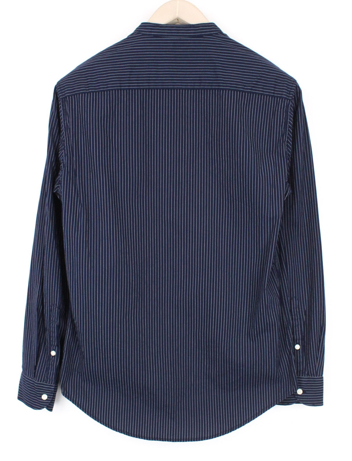 REPLAY Men Shirt S Blue Pure Cotton Striped Print Long Sleeve Button-Up Twill