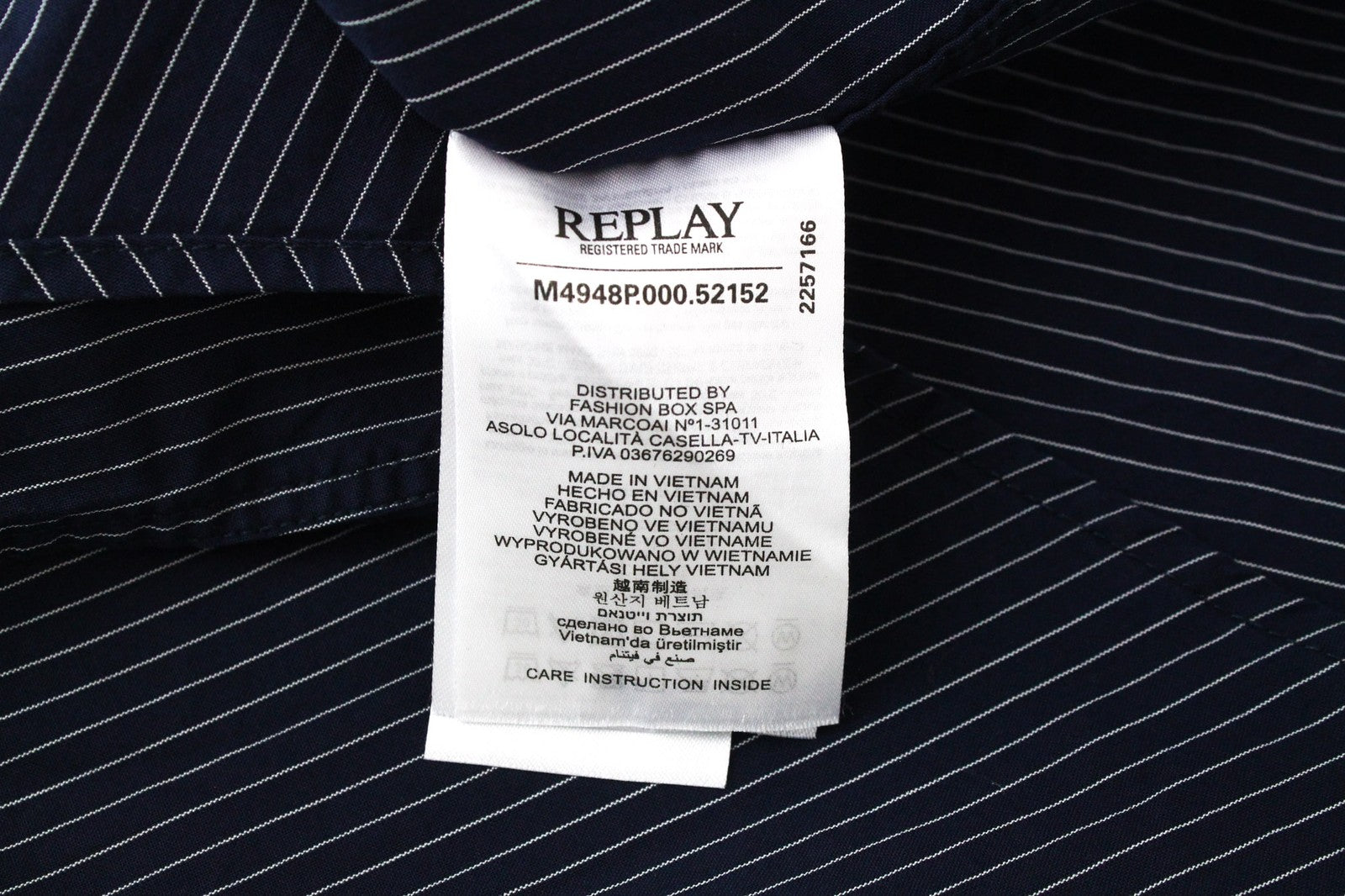 REPLAY Men Shirt S Blue Pure Cotton Striped Print Long Sleeve Button-Up Twill