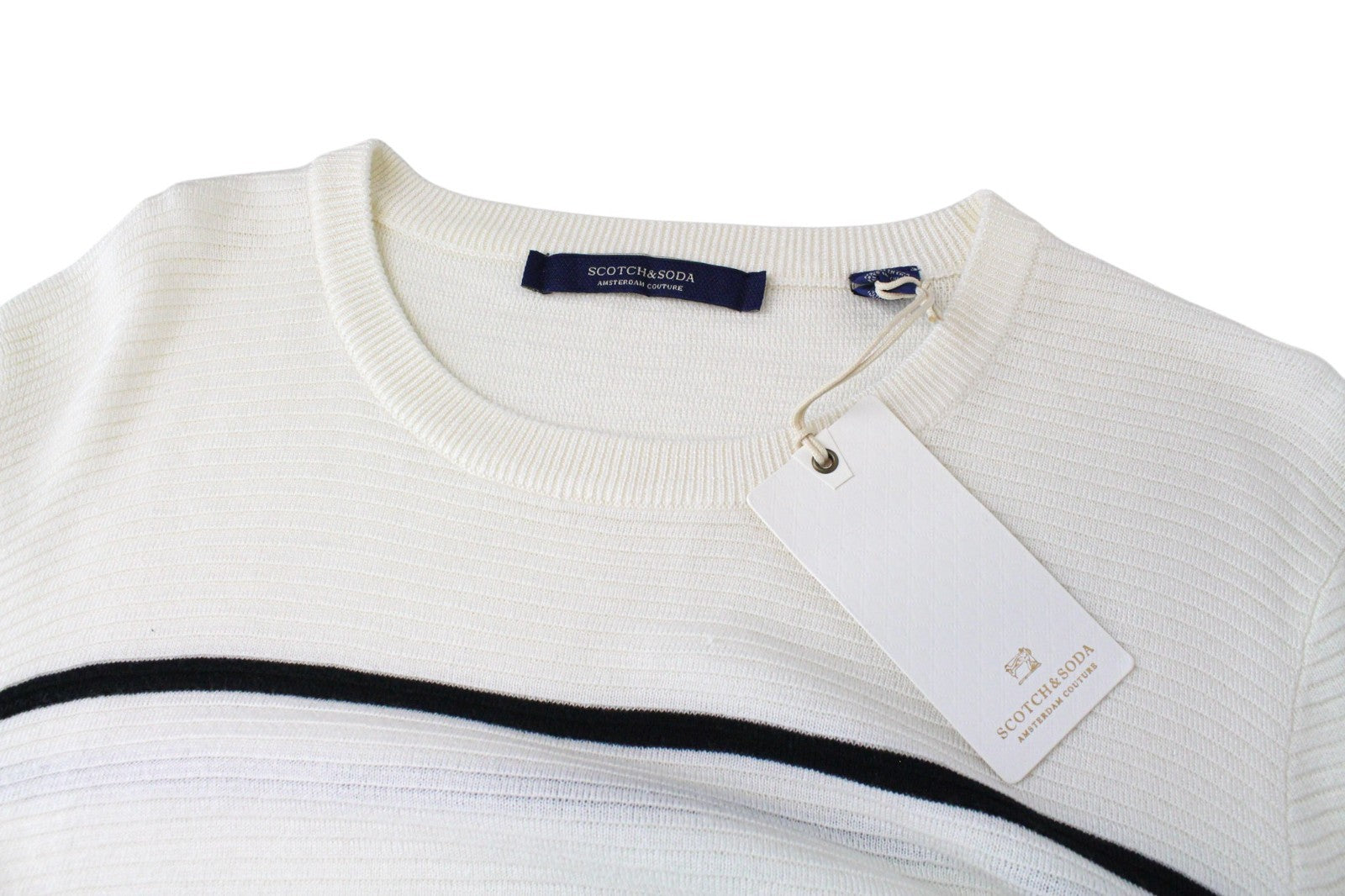 SCOTCH & SODA Ams Couture Men Jumper L Off-White Tight-Knitted Striped Sweater