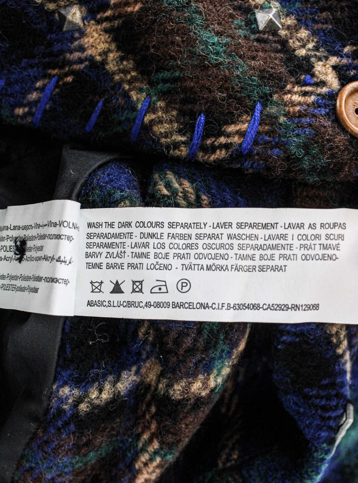 DESIGUAL Women Jacket 38 Blue Wool Blend Checked Long Sleeved Single-Breasted