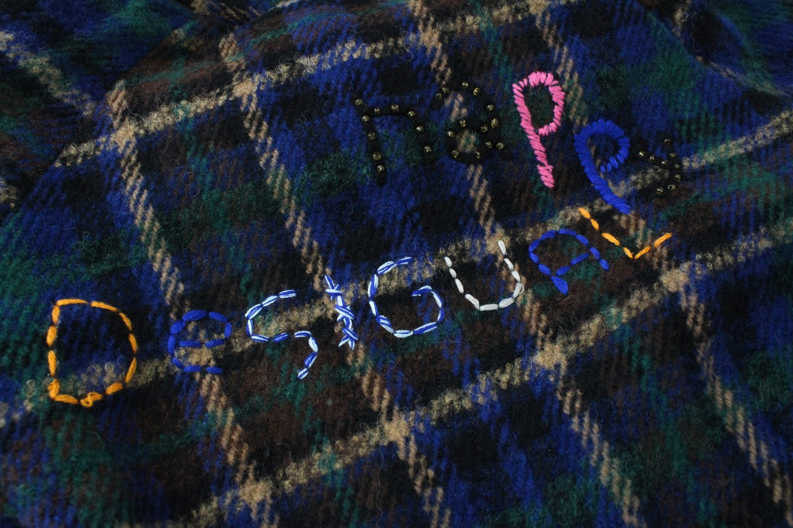 DESIGUAL Women Jacket 38 Blue Wool Blend Checked Long Sleeved Single-Breasted