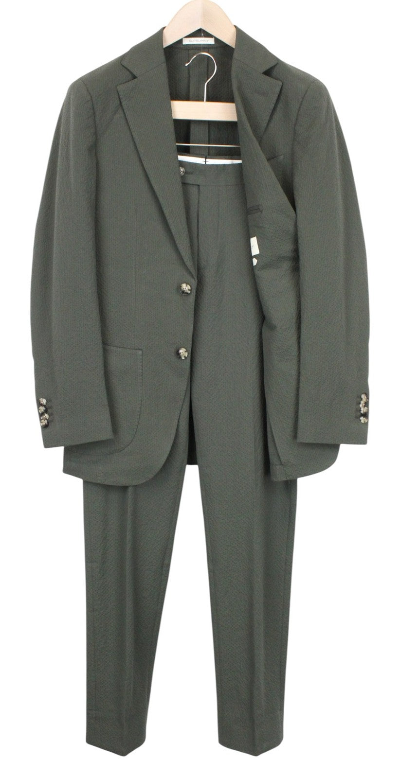 SUITSUPPLY Havana Patch Men Suit UK34R Green 2-Piece Slim Cut Cotton Mix Stretch