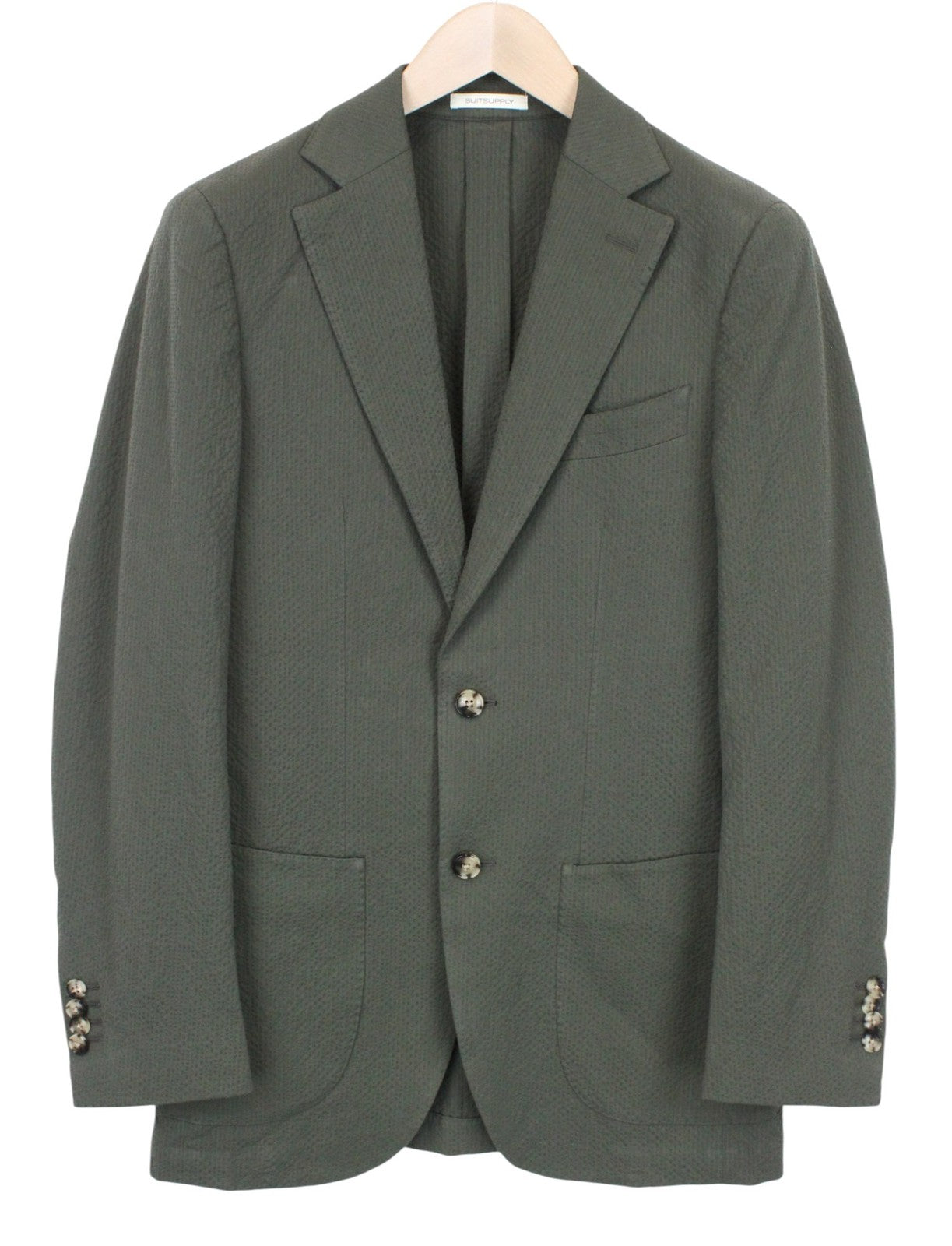 SUITSUPPLY Havana Patch Men Suit UK34R Green 2-Piece Slim Cut Cotton Mix Stretch