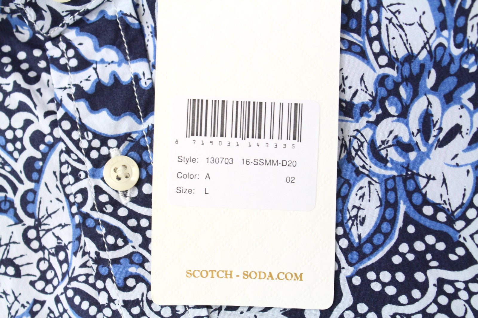 SCOTCH & SODA Men Shirt L Blue Graphic Pattern Cotton Blend Stretch Melange