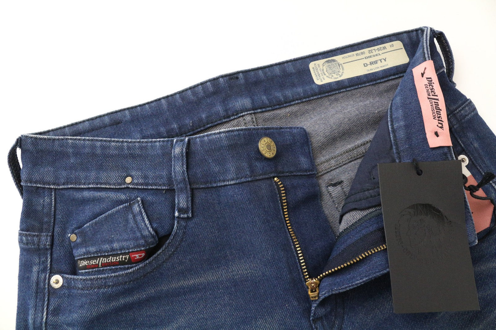 DIESEL D-Rifty 0870I Women Jeans W26/L32 Blue Stretch Slim Fit Low Waist Zipped