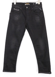 REPLAY Grover Men Jeans W30/L30 Selvedge Black Stretch Straight Fitted Button