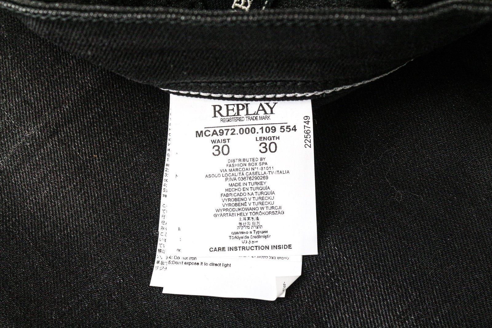 REPLAY Grover Men Jeans W30/L30 Selvedge Black Stretch Straight Fitted Button