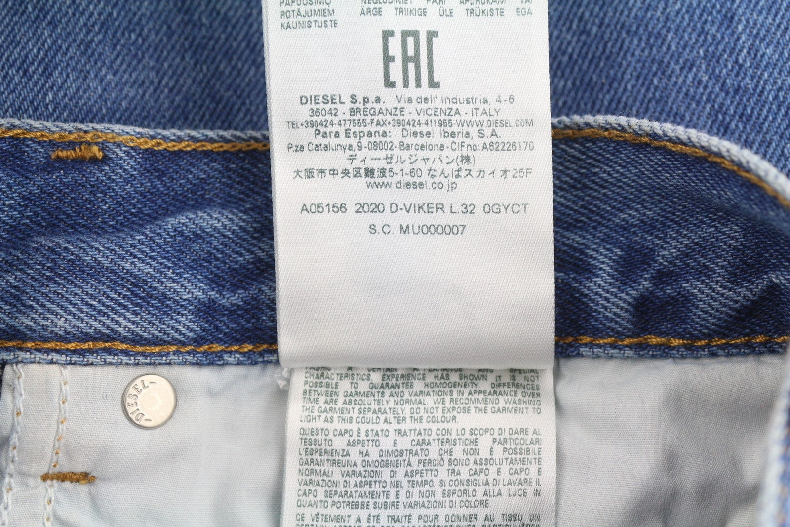 DIESEL 2020 D-Viker 0GYCT Men Jeans W30/L32 Blue Worn Fade Straight Fit