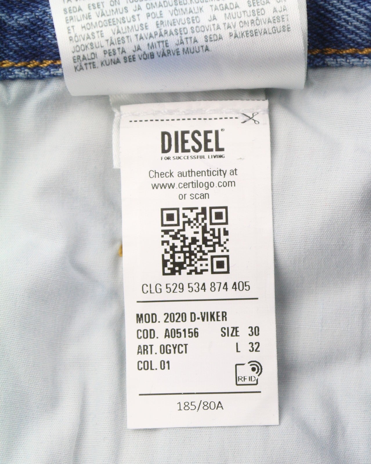DIESEL 2020 D-Viker 0GYCT Men Jeans W30/L32 Blue Worn Fade Straight Fit