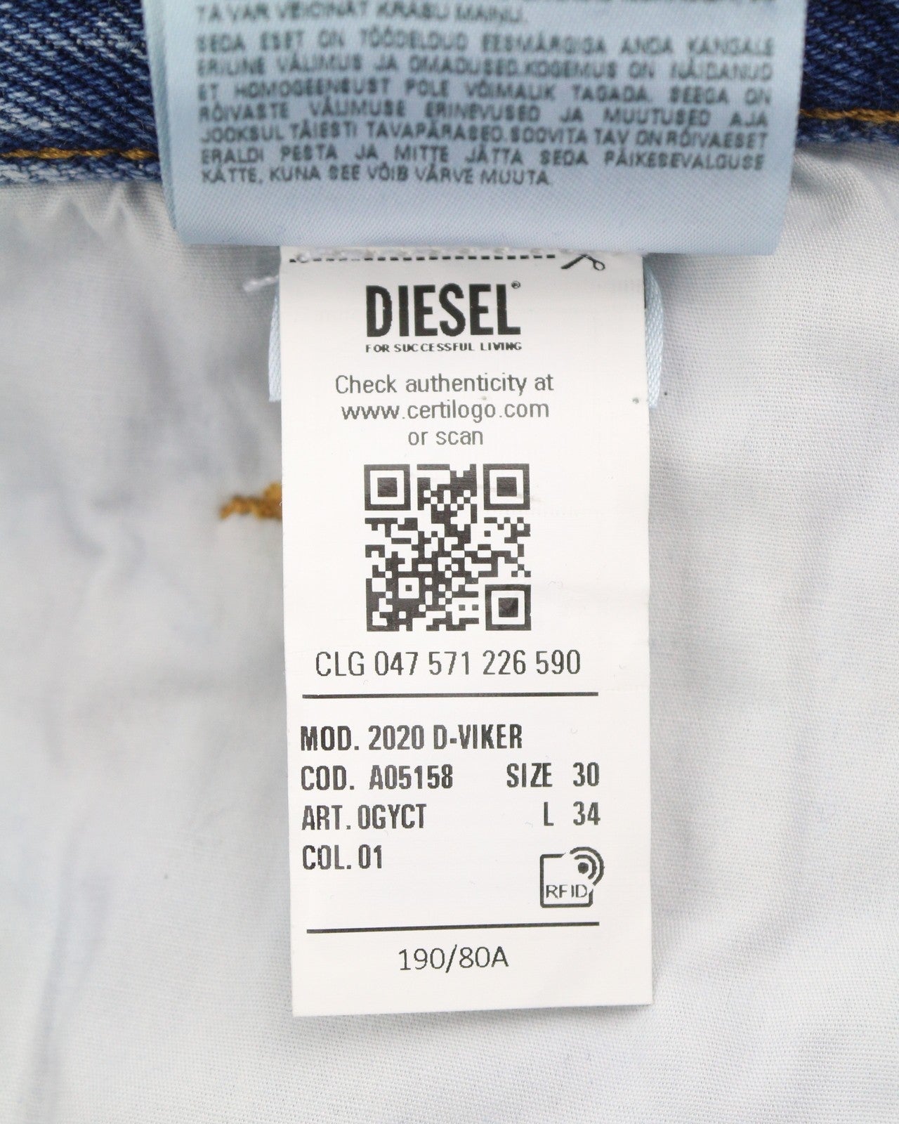 DIESEL 2020 D-Viker 0GYCT Men Jeans W30/L34 Blue Aged Wash Straight Fit