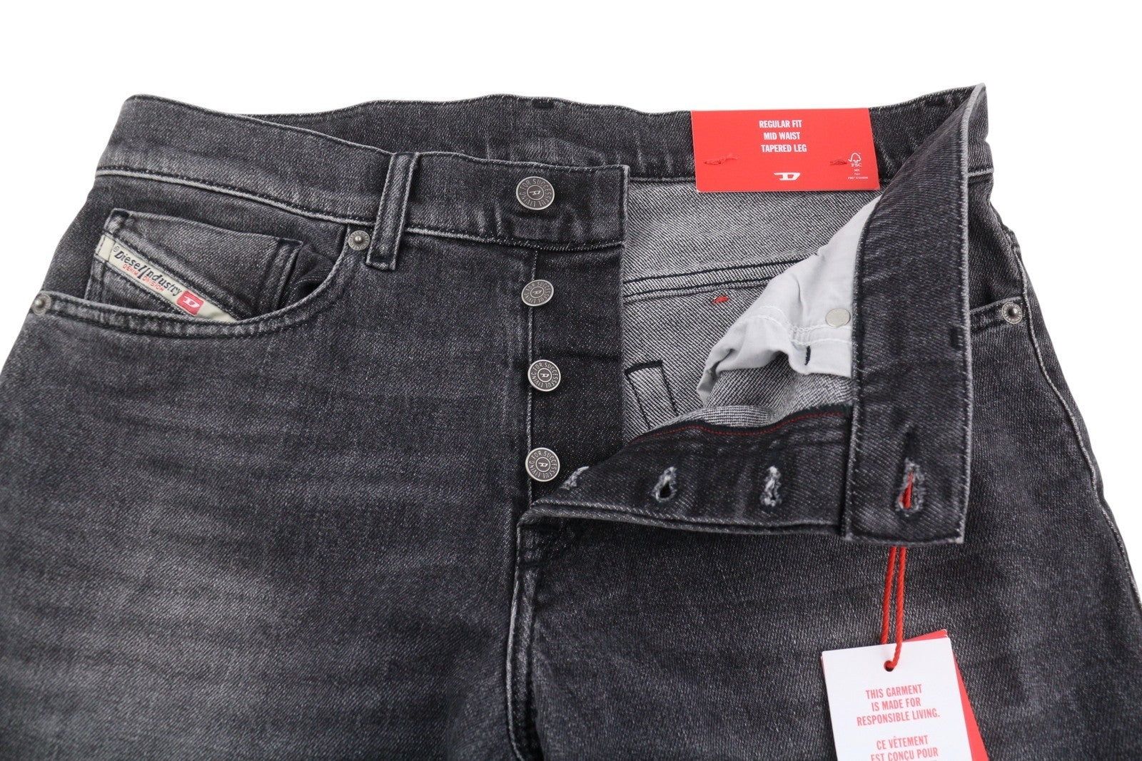 DIESEL 2023 D-Finitive 09F84 Men Jeans W30/L32 Grey Aged Fade Tapered