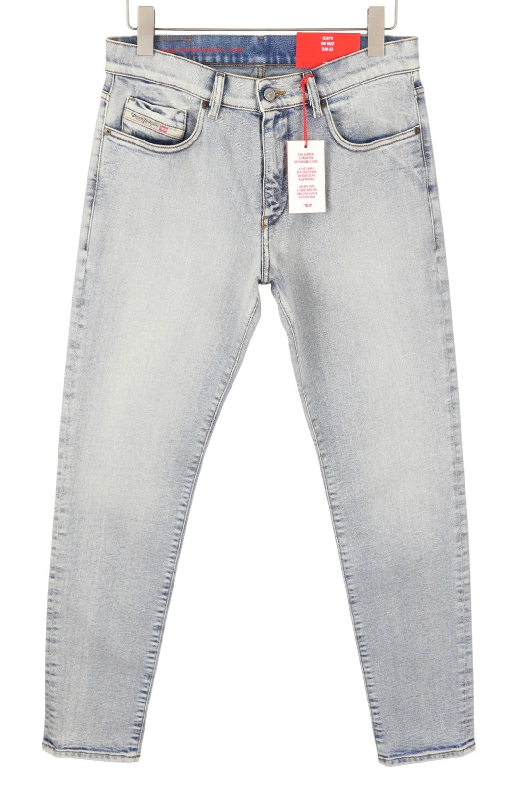 DIESEL 2019 D-Strukt 09C08L Men Jeans W30/L32 Blue Fade Slim Zip Fly