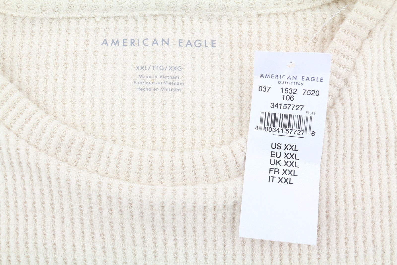AMERICAN EAGLE OUTFITTERS Men Sweatshirt 2XL Light Cream Soft Crew Pull On