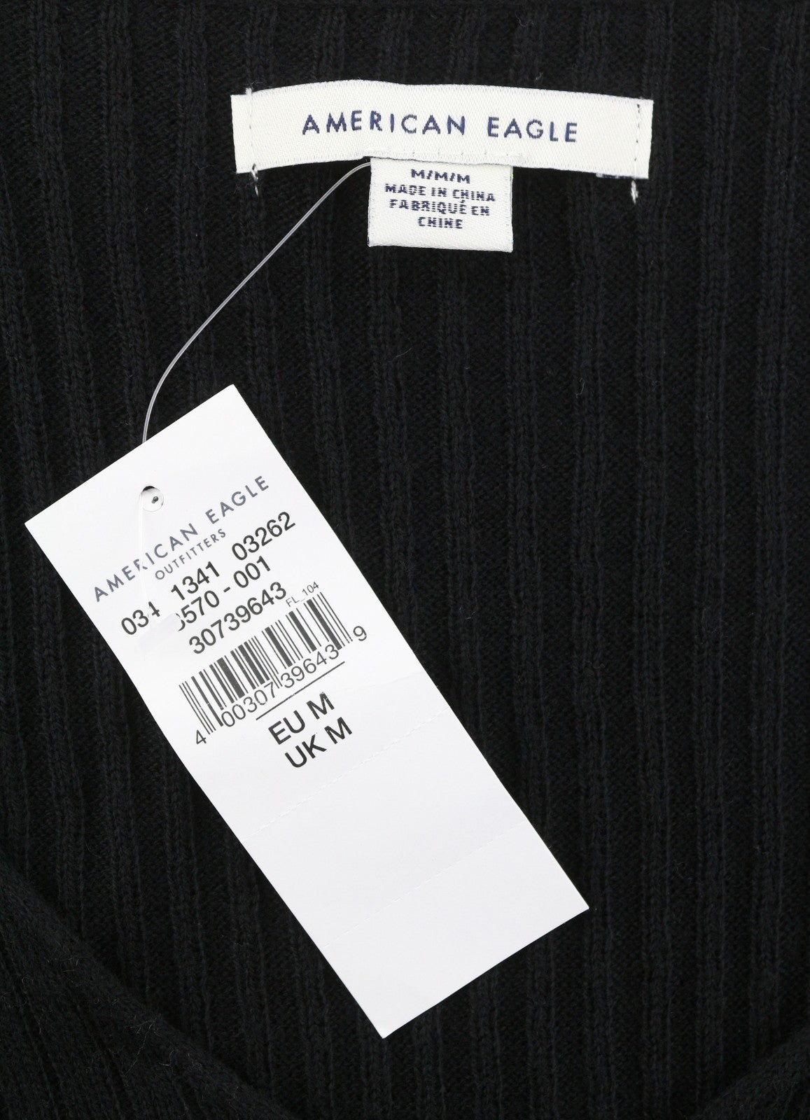 AMERICAN EAGLE OUTFITTERS Women Jumper M Black Rib Knit V-Neck Pull On