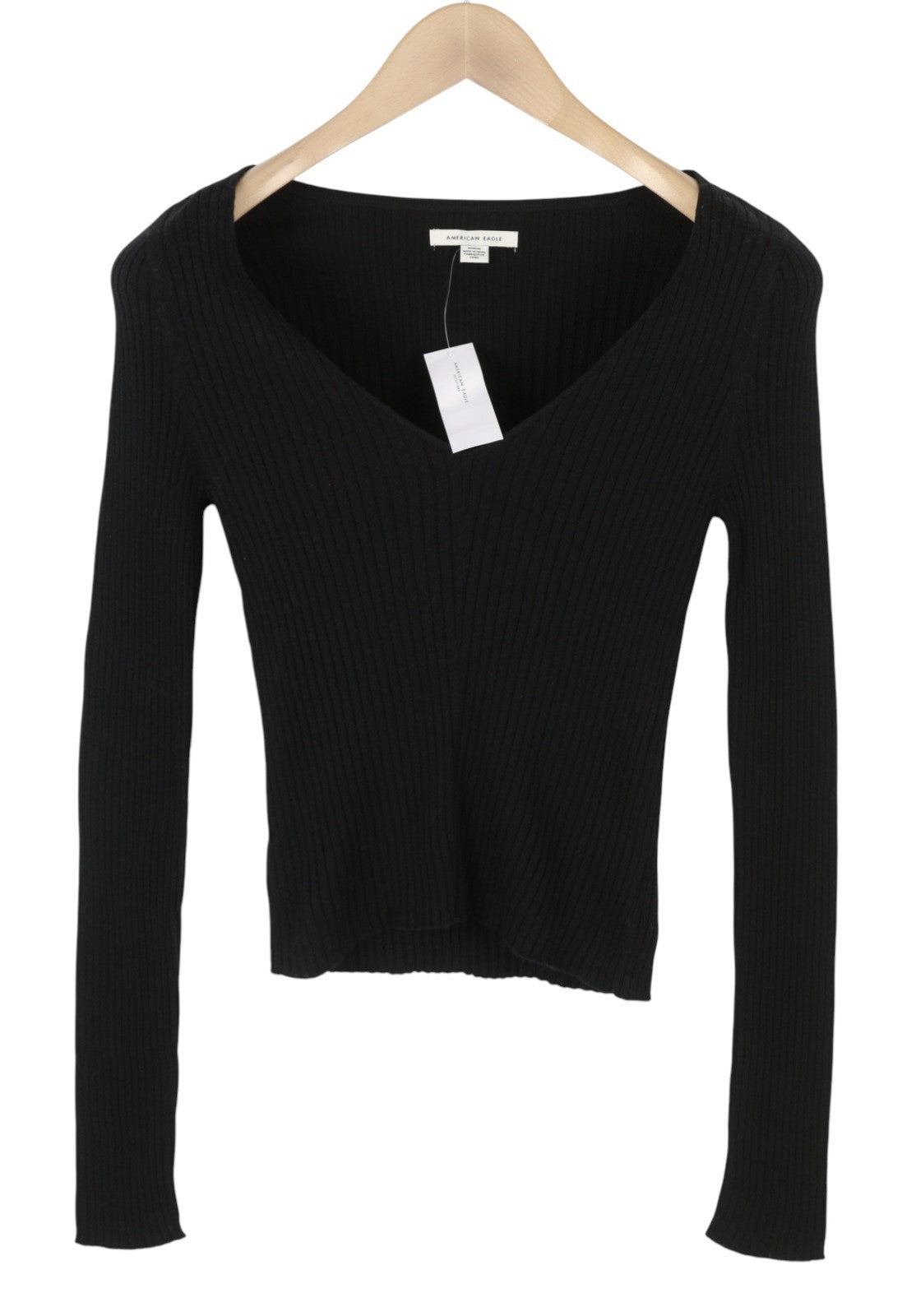 AMERICAN EAGLE OUTFITTERS Women Jumper S Black Rib Knit V-Neck Pull On
