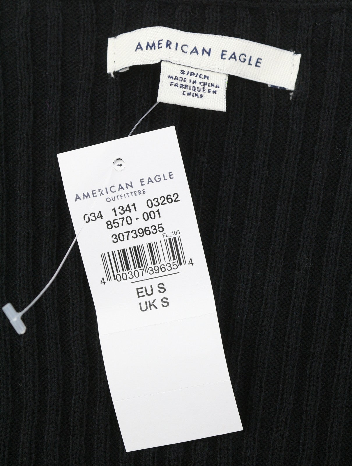 AMERICAN EAGLE OUTFITTERS Women Jumper S Black Rib Knit V-Neck Pull On
